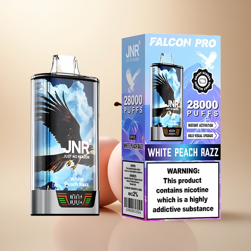 JNR Falcon Pro 28000 Bílá broskev Razz 30ml 950mAh 5% nikotin