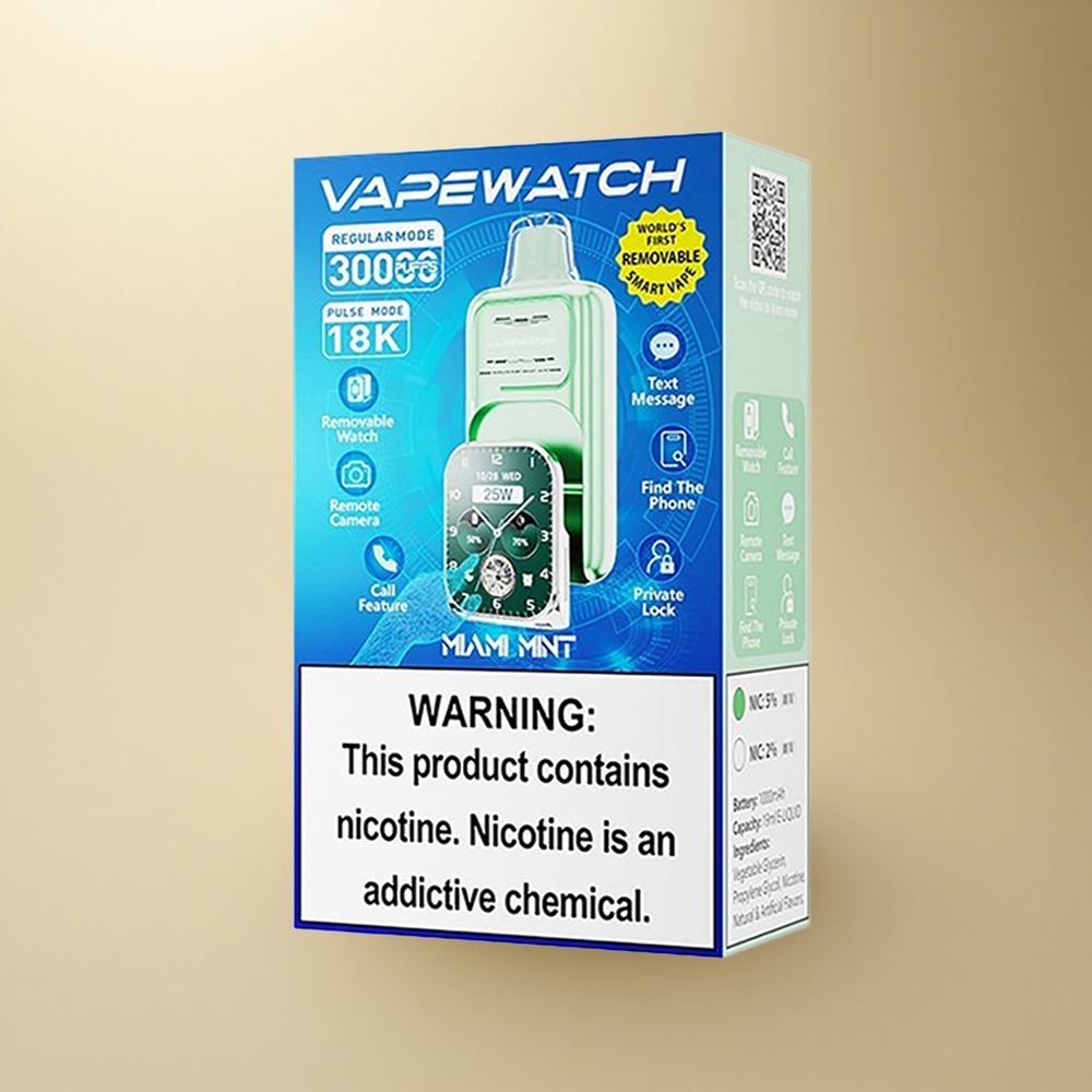JNR VapeWatch 30000 Pražská Máta 1000mAh 19mL 5% Nikotin Duální Síťovaný