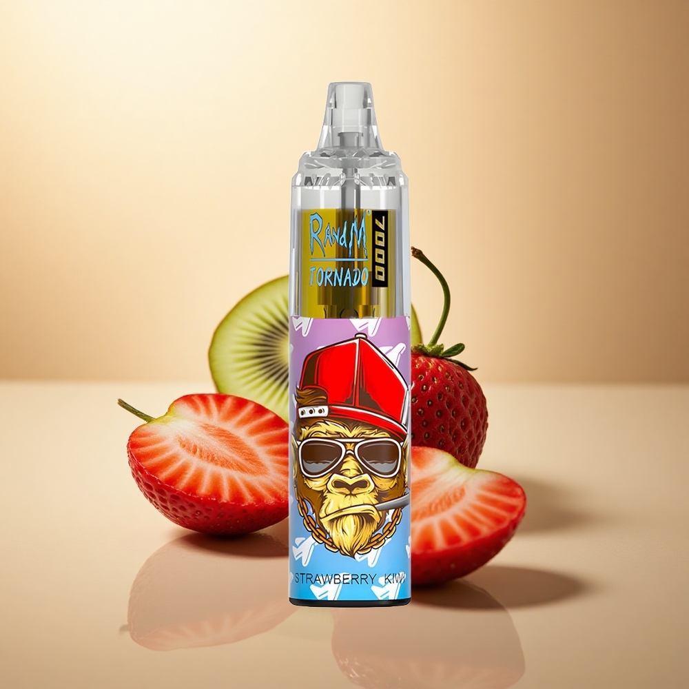 RandM Fumot Tornado 7000 Puffs Jahodové Kiwi s 850 mAh a nastavitelným vzduchem