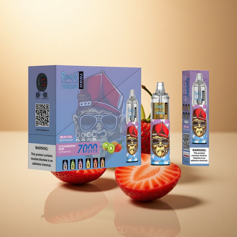 RandM Fumot Tornado 7000 Puffs Jahodové Kiwi s 850 mAh a nastavitelným vzduchem