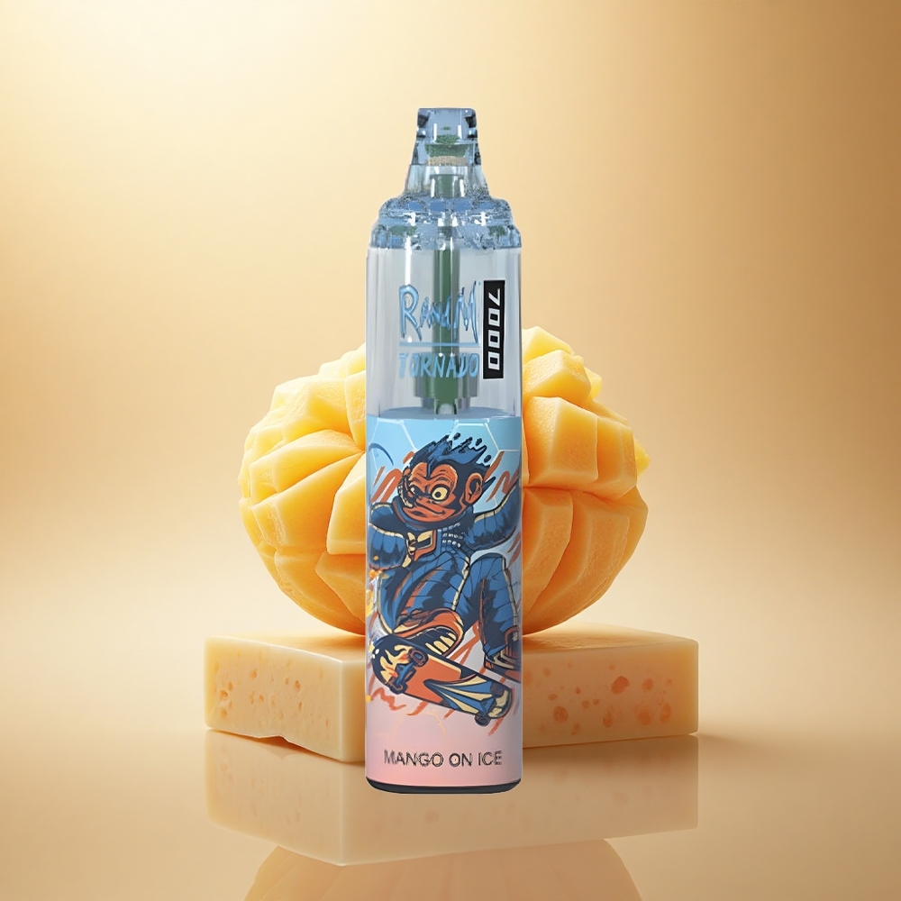RandM Fumot Tornado 7000 Puffs Mango na Ledě s Mřížkovou Cívkou a 5% Nikotinu
