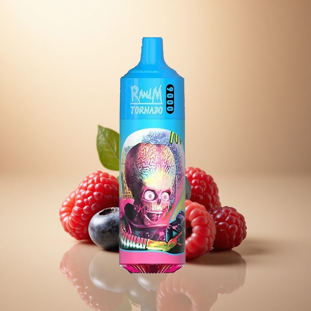 RandM Fumot Tornado 9000 Puffs Borovinkovo-Kyselá Malina s 18 mL náplní a 850 mAh baterií