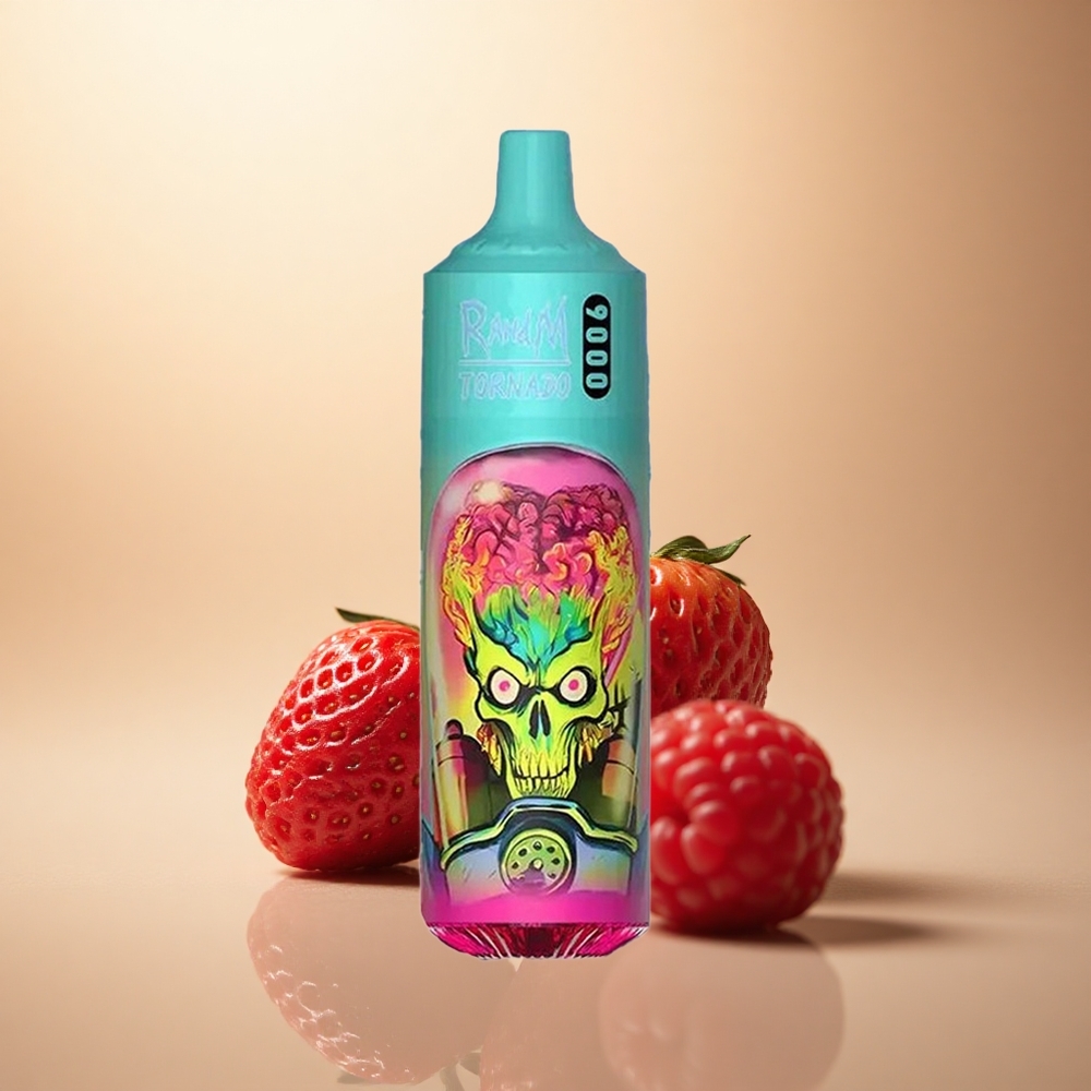 RandM Fumot Tornado 9000 Puffs Jahodová Malina 850 mAh 18 mL Mesh Coil