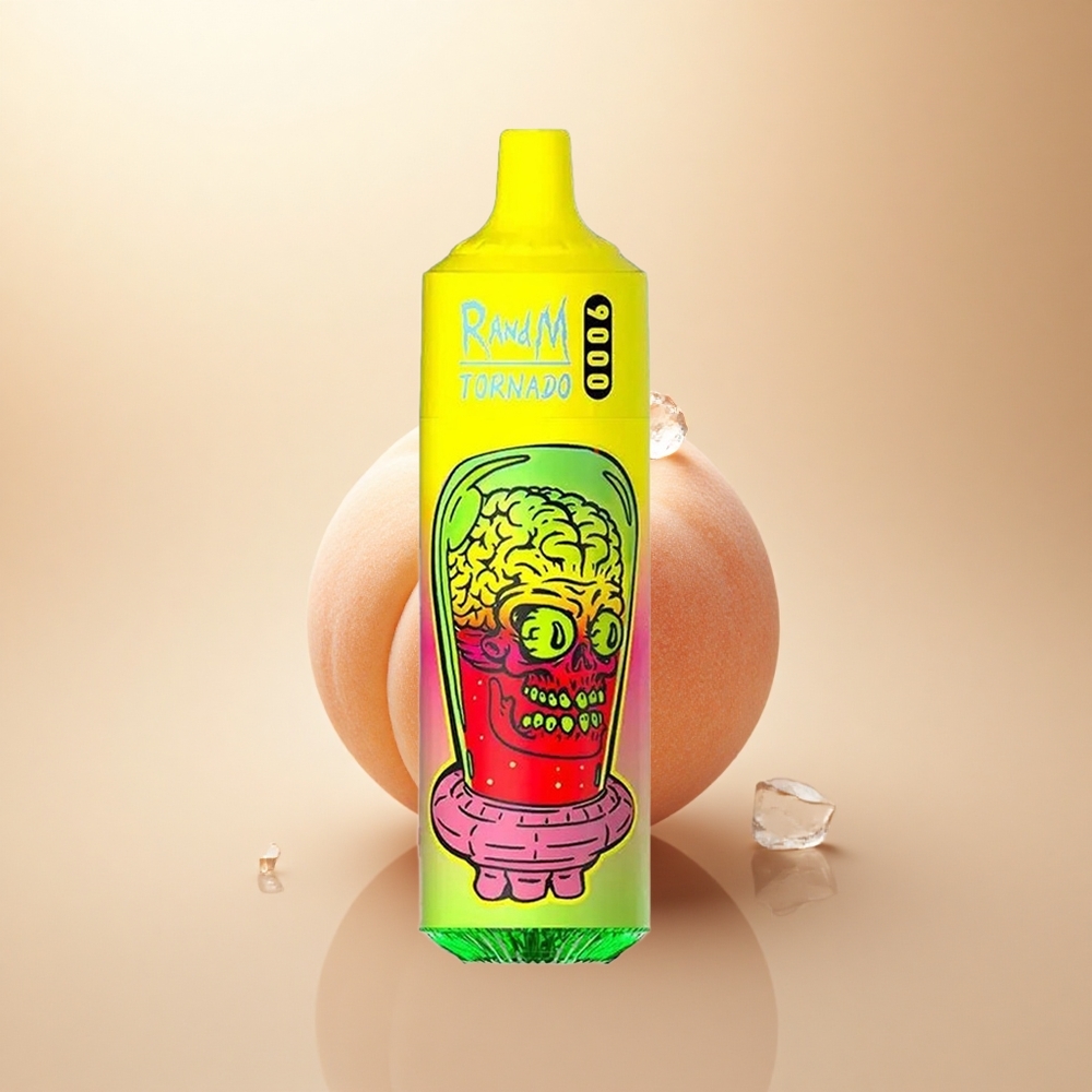 RandM Fumot Tornado 9000 Puffs Letní Broskvový Led s 18 mL E-liquid a Mesh Coil