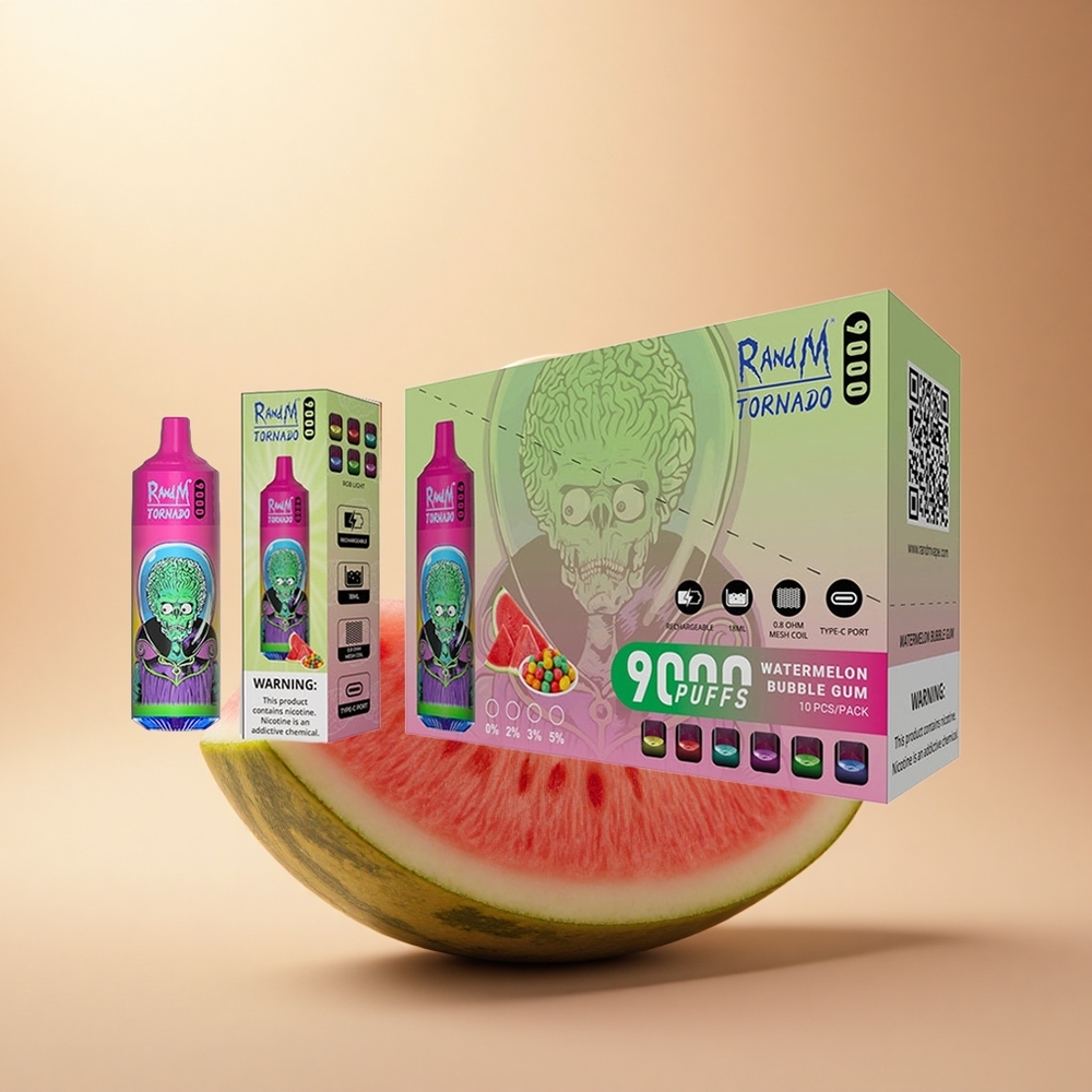RandM Fumot Tornado 9000 Puffs Melounová Bubnová Žvýkačka s 18 mL a 850 mAh