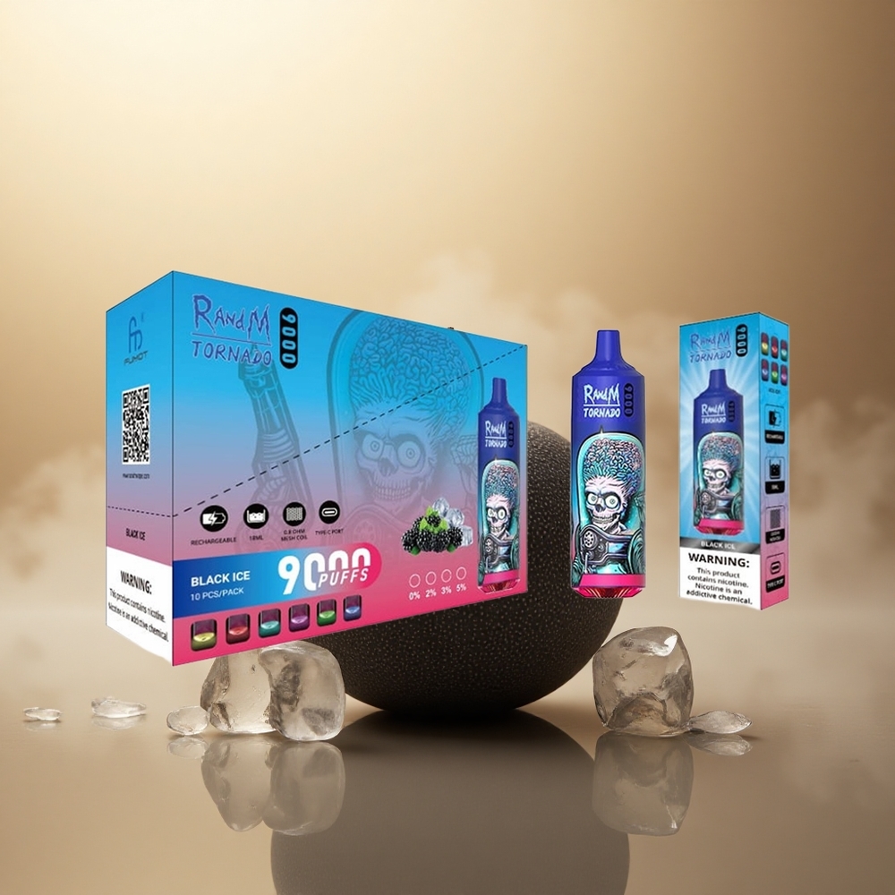 RandM Fumot Tornado 9000 Puffs Černý Led 850mAh 18mL Mřížkový