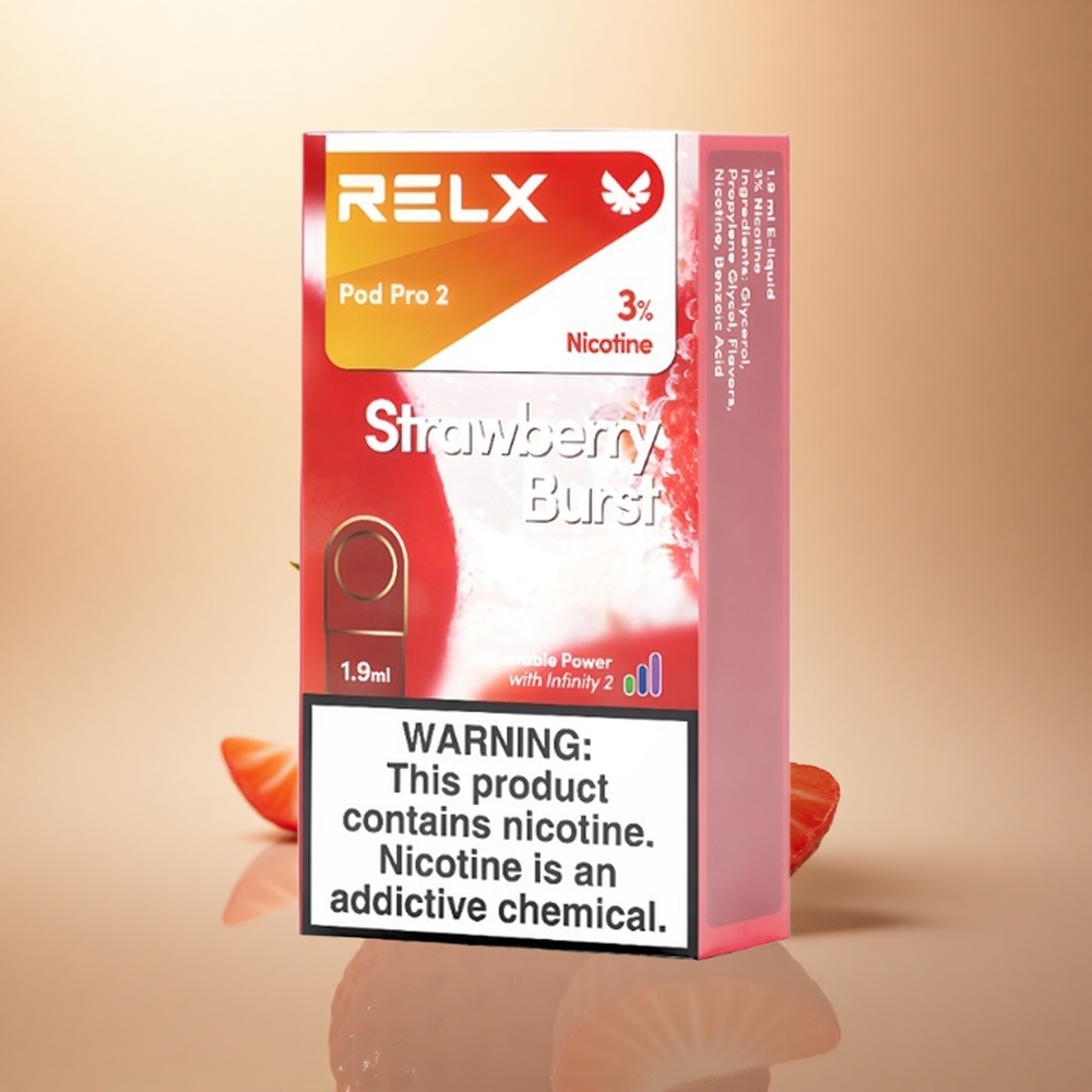 Relx Pod Pro 2 Vape Device Jahodový výbuch 30mg/ml nikotinu, 1.9ml, 3 voltage adjustment: Eco (5.5W), Smooth (6.5W), Boost (8W)