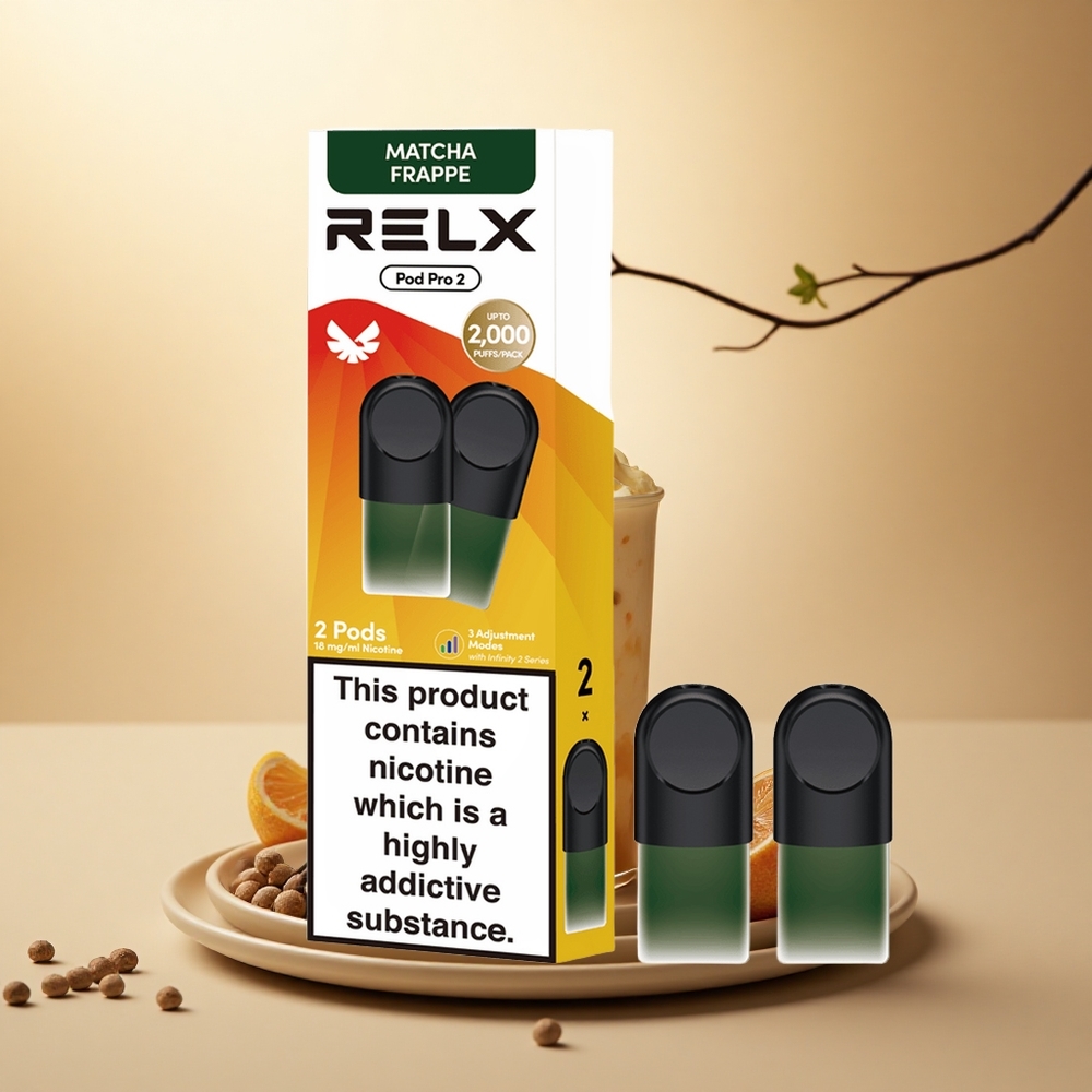 Relx Pod Pro 2 Vape Device Čajový Matcha Frappé 18mg/ml nikotinu, 1,9ml, 3 úrovně výkonu