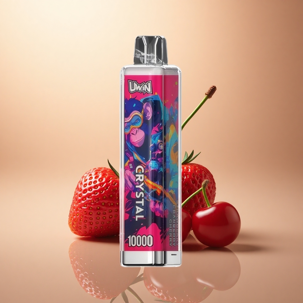 Uwin Crystal 10000 Puffs Jahodová Brusinková Višňová s RGB osvětlením a 5% nikotinu