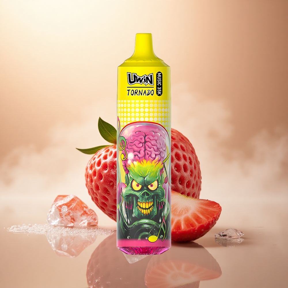 Uwin Tornado 35K Music Puffs Jahodový led s 5% nikotinu a 600mAh baterií